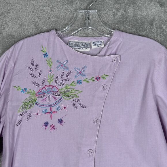 Chains of Buffalo Shirt Womens Small Purple Floral Embroidery Fairy Peasant Boho - Picture 4 of 7